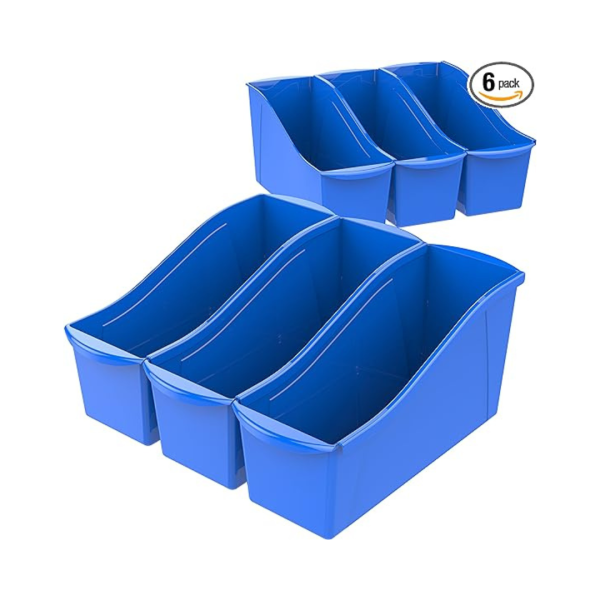 Storex Pack of 6 Large Interlocking Plastic Book Bins For Cheap