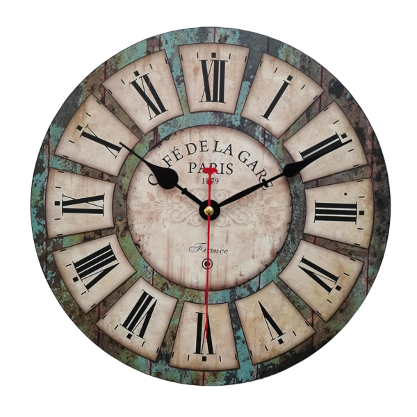 Qukueoy 10   Silent Round Rustic Country Style Wooden Wall Clock Online now