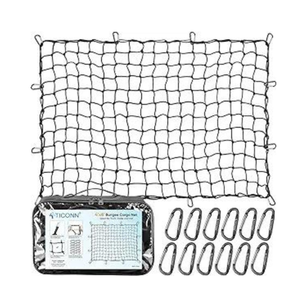 Ticonn 4 x 6 ft Cargo Net with 12 Metal Carabiners for Pickup Truck Bed Supply