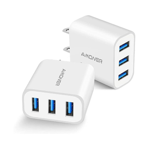 2-Pack Amoner Upgraded 15W 3-Port USB Wall Charger Adapter on Sale
