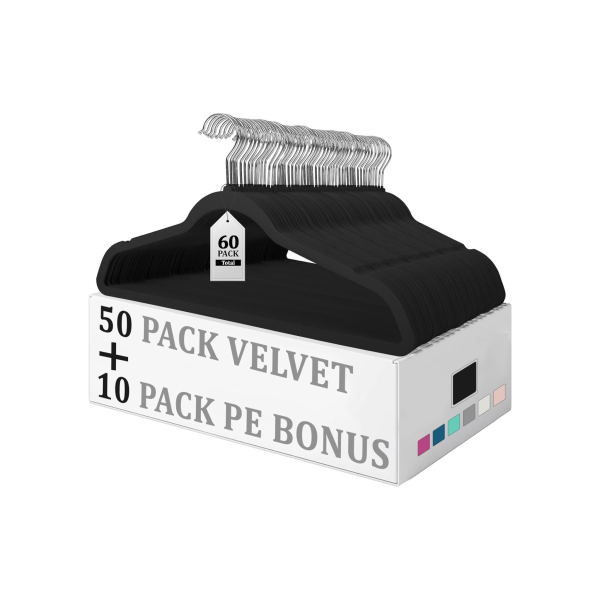 50-Pk Premium Velvet Hangers + 10 Bonus Plastic Hangers Online