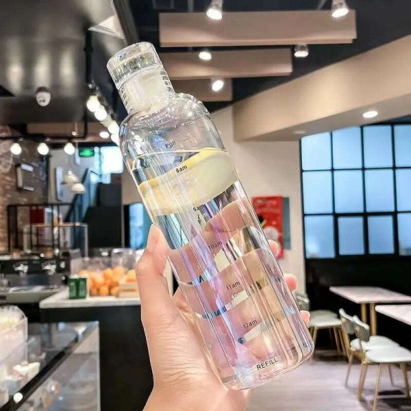 Newest Transparent With Time Scale Water Bottle Couple Plastic Portable Water Container Leakproof Drop-Resistant Plastic Cup Fashion - Image 3